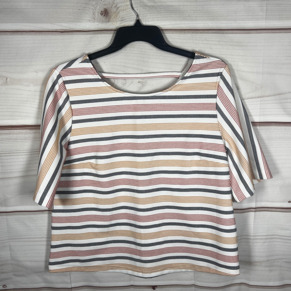 Porridge Striped Top Womens XL Multicolor Striped Cutout Back 3/4 Sleeve Knit